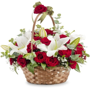 KIRMIZI GÜL VE L??LYUM Ç?ÇEK SEPET?